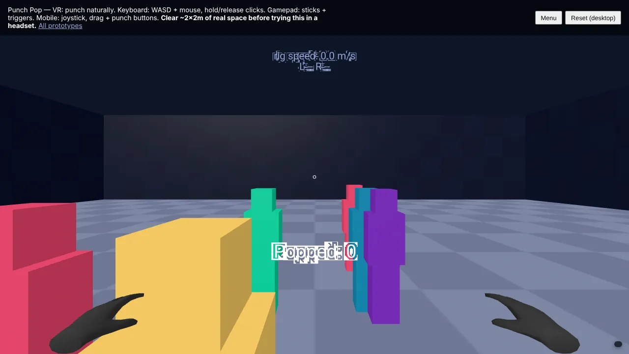 Punch Pop: colorful blocky figures on a checkered floor, with tracked hands up front